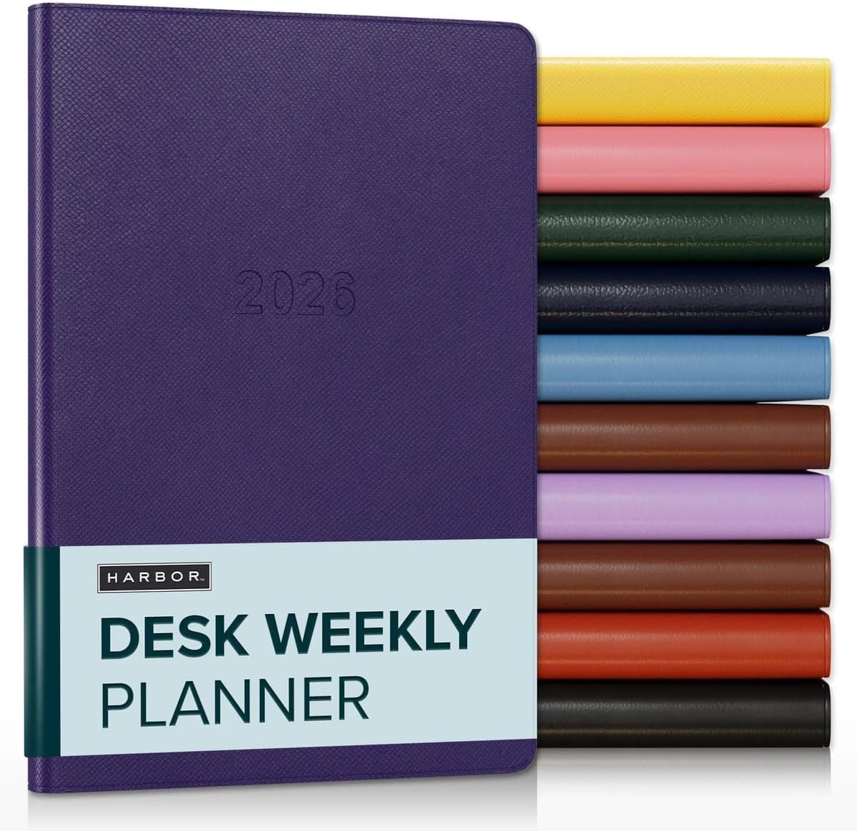 Harbor Desk Weekly Monthly Planner 2025-2026 - Calendar Planner and Notebook, Durable Faux Leather, 192 Pages, Softcover & Book Bound - Key West Dark Purple - 8x5.5"