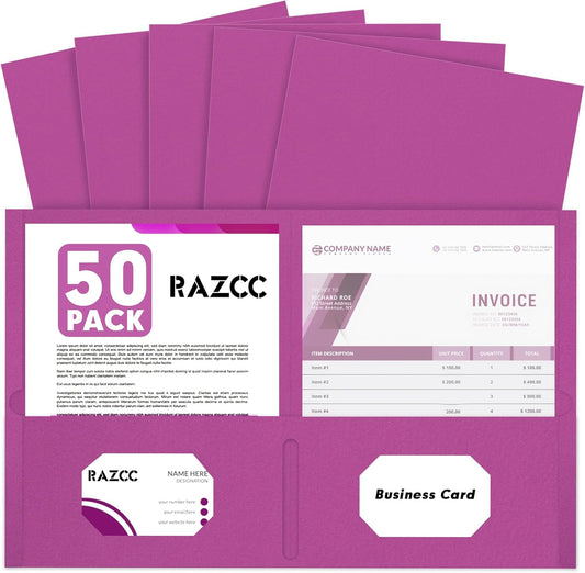 50 Pack 2 Pocket Folders - Letter Size, Rose Purple