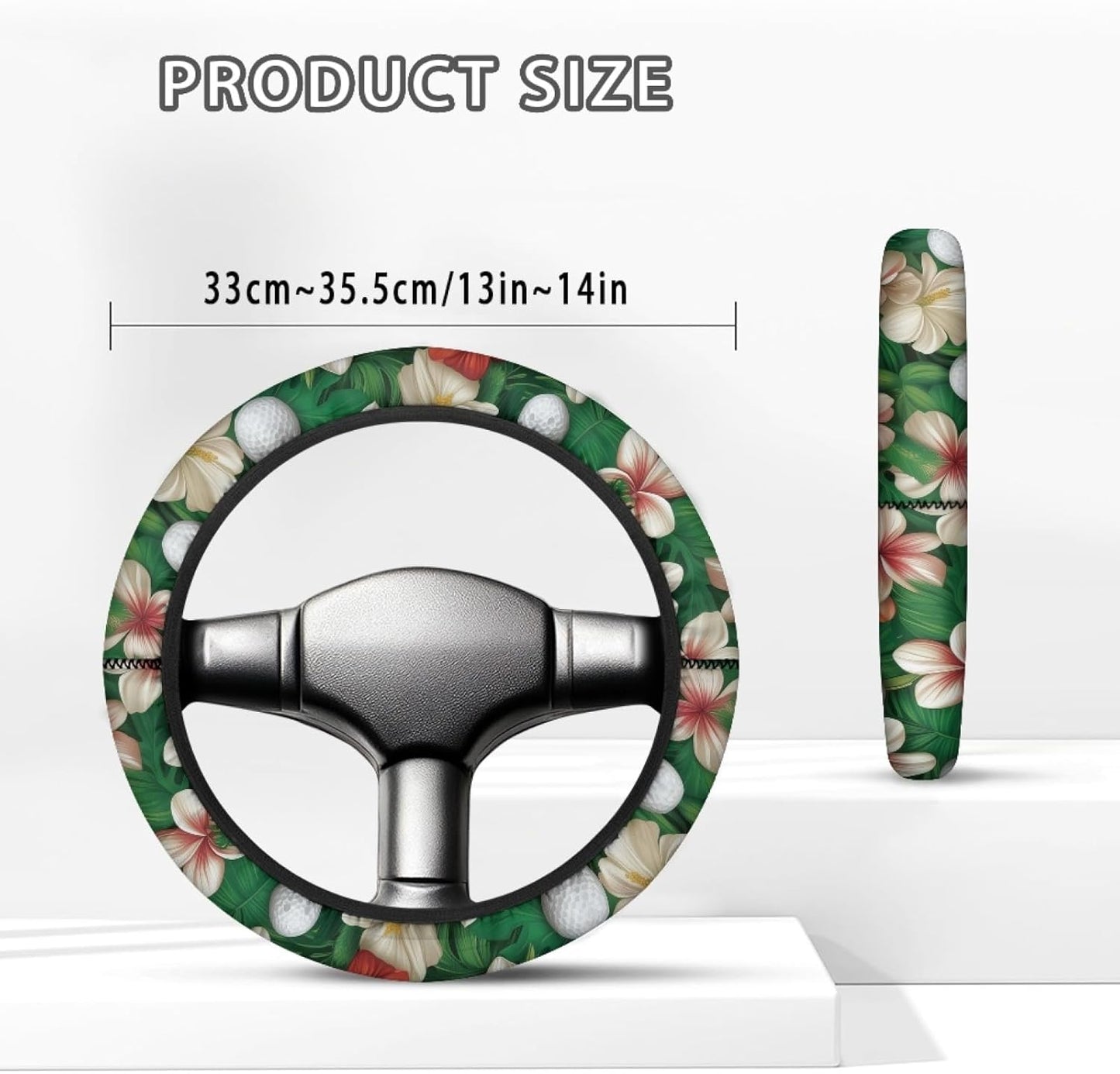 Hibiscus Golf Cart Steering Wheel Cover Golf Ball Golf Cart Steering Wheel Covers for Club Car Universal Fit Boat Steering Wheel Cover Accessories
