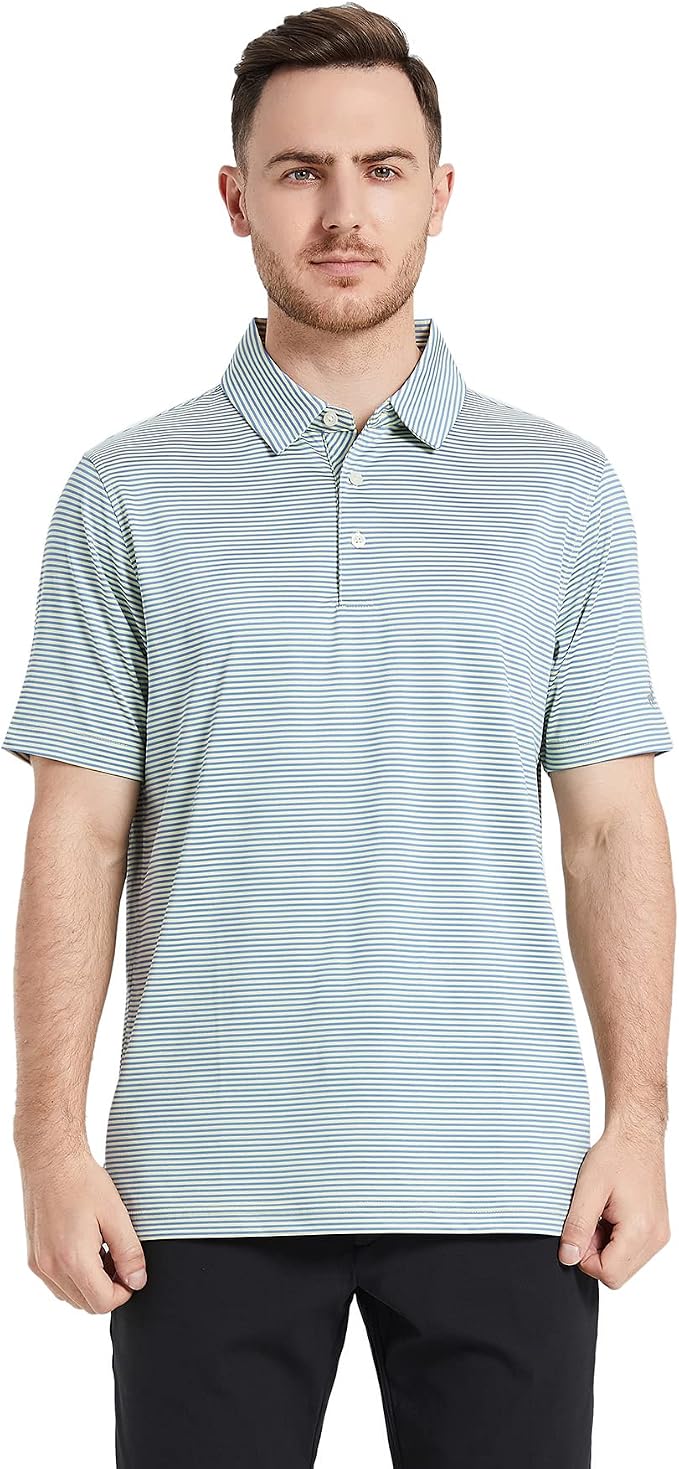 Men's Golf Polo Shirts Short Sleeve Striped Performance Moisture Wicking Dry - Image 2