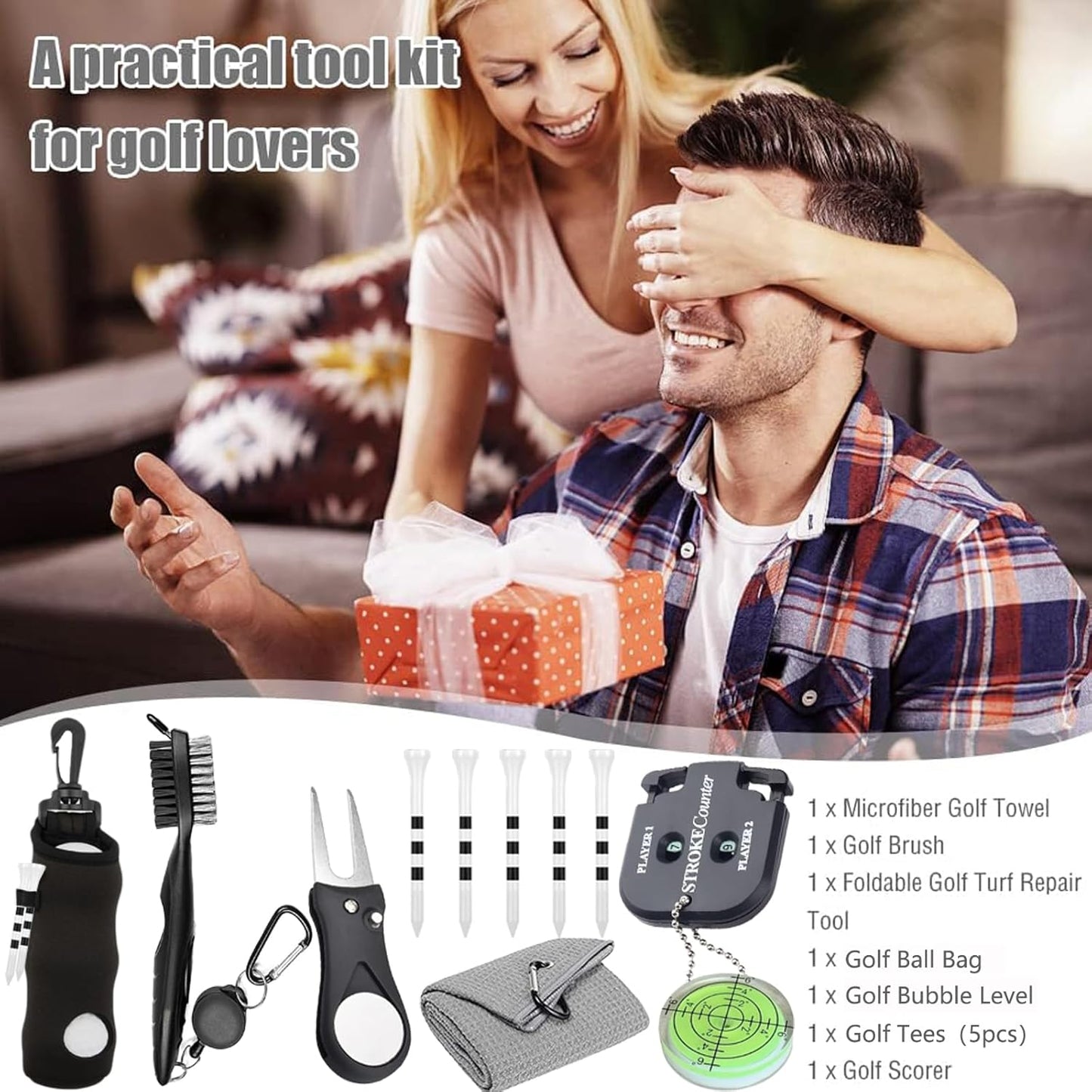 11 Pcs Golf Accessories Kit, Include Golf Tees Golf Towel Golf Ball Bag with Hook Cleaner Brush Golf Ball Marker Golf Divot Tool Golf Score Counter