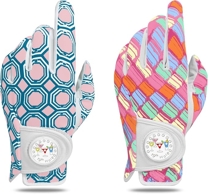 Golf Gloves Women with Ball Marker 2 Pack, Right Handed Golfer Left Hand by AmySport