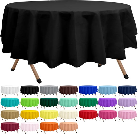2 Pack Black Premium Plastic Tablecloth Round 84 Inches Reusable Onyx Black Decorative Table Cover for Dining, Wedding, Party, Indoor and Outdoor use
