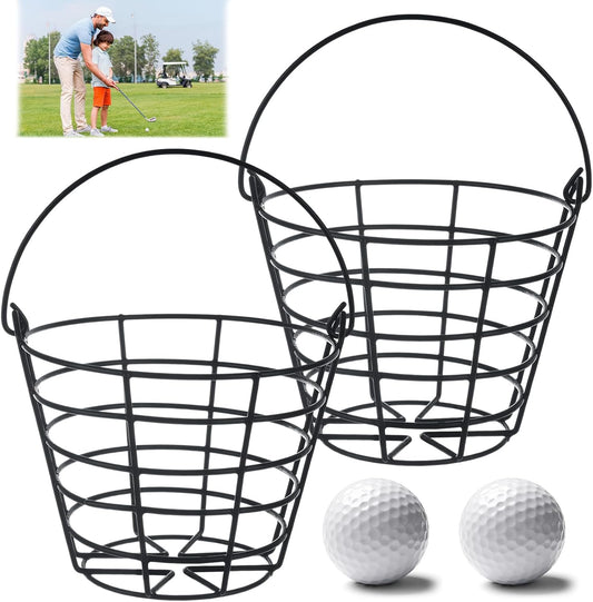 2 Pack Golf Ball Basket with Handle - Large Metal Golf Ball Bucket Storage Container Holds 50 Balls Each - Heavy Duty Golf Ball Carrier & Organizer for Driving Range, Practice, Course