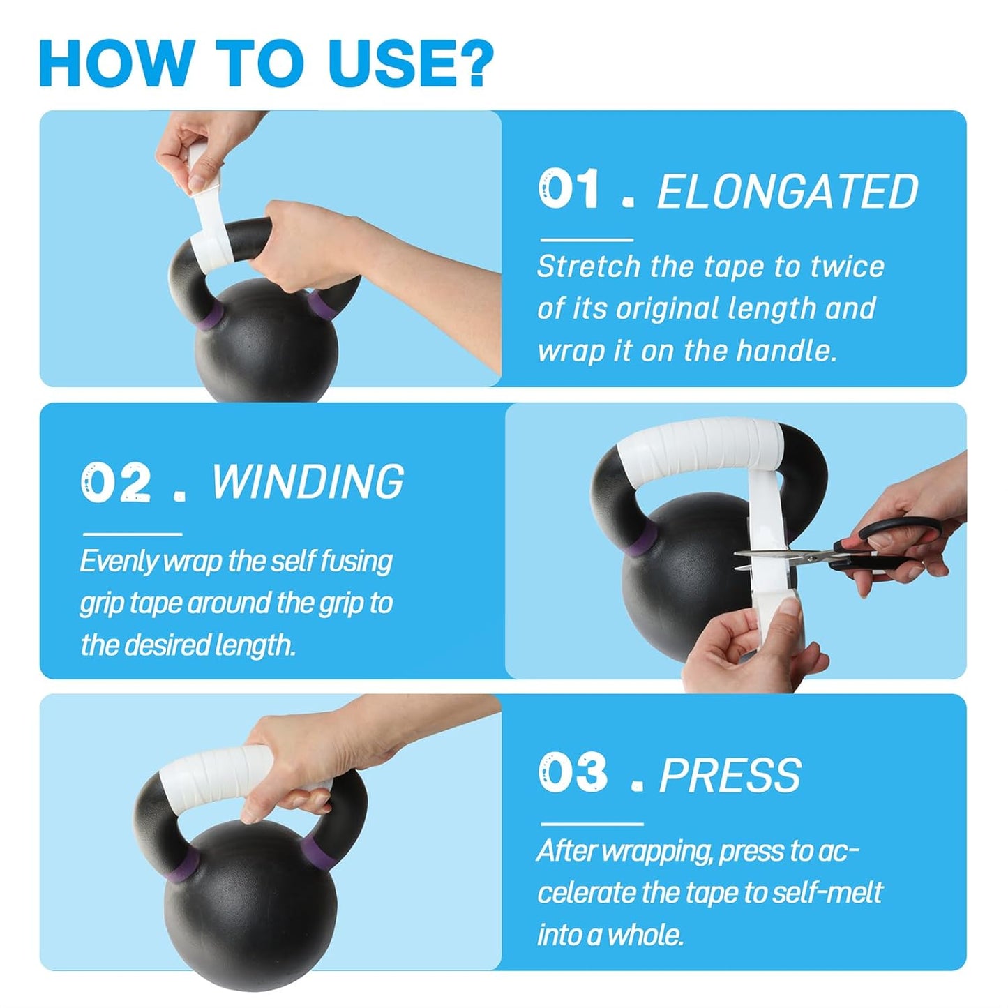 2 Rolls 1IN X 10FT Grip Tape, Self Fusing Silicone Grip Wrap for Handles, No Adhesive, White