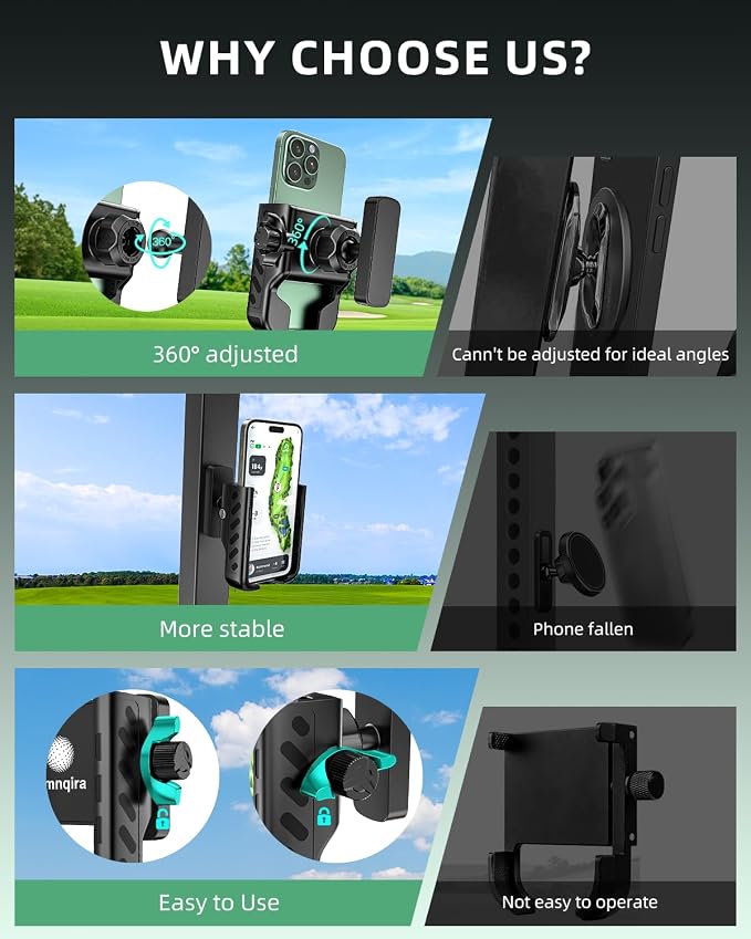 Golf Cart Phone Holder, 360° Adjustable Universal Golf Magnetic Phone Mount - Image 3