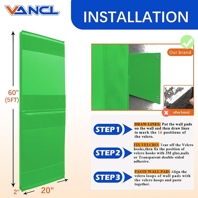 Gym Padding Wall Pads for Gym Wall Mats Basketball Wall Padding 2" Thick Foam - Image 2