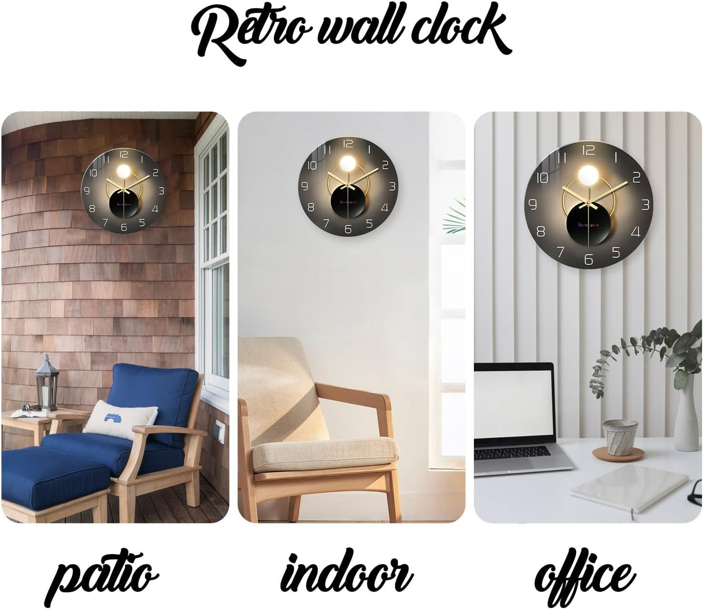 14 Inch Black and Gold Wall Clock for Living Room Decor Silent Wall Clock Non Ticking Glass Wall Clocks Battery Operated