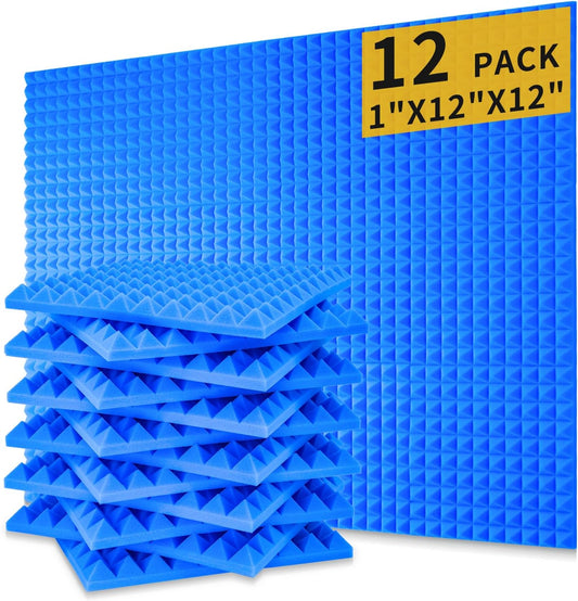 Acoustic Panels Sound Absorbing 12Pack for High-Density Pyramid Soundproof Acoustic Foam 1"×12"×12" Sound Proof Panels for Walls for Noise Reducing Canceling (12 Pack-1inch Pyramid) Blue