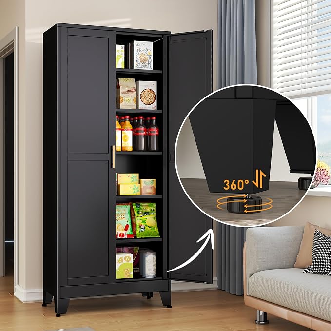 Black Metal Storage Cabinet, Kitchen Pantry Storage Cabinet - Image 4