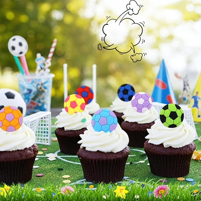 Honeydak 48 Pcs Soccer Sport Cupcake Rings Toppers Decoration Sport Ball Theme - Image 6