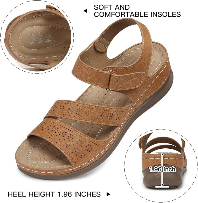 SHIBEVER Women's Wedge Sandals Platform: Comfortable Dressy Arch Support Ankle - Image 3