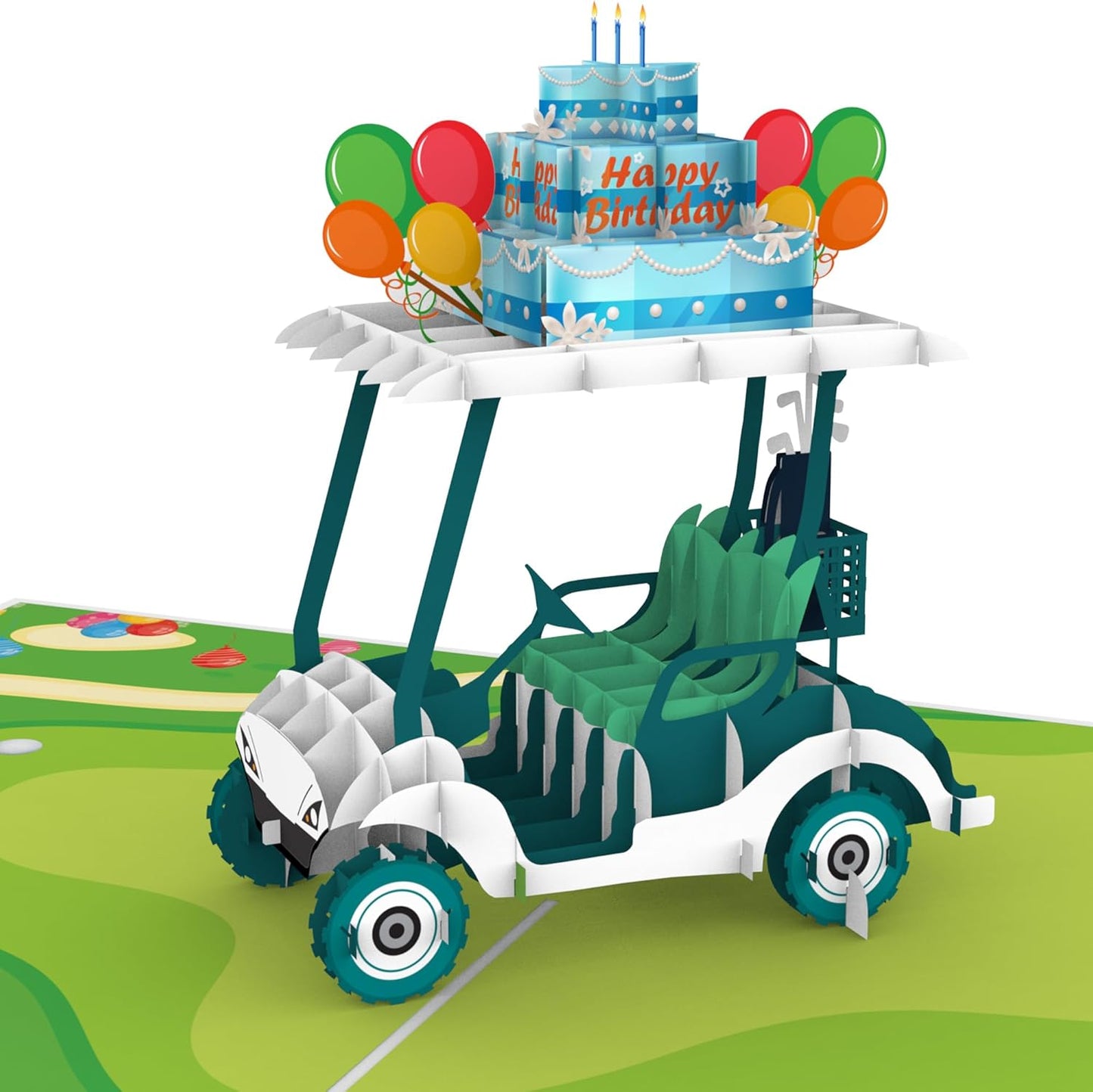 iGifts And Cards Hole-in-One Golf Cart 3D Pop Up Card, 6"x8", Includes Notecard and Envelope, Fun Sports-Themed Greeting for Birthdays, Golf Lovers, and Outdoor Party Decorations