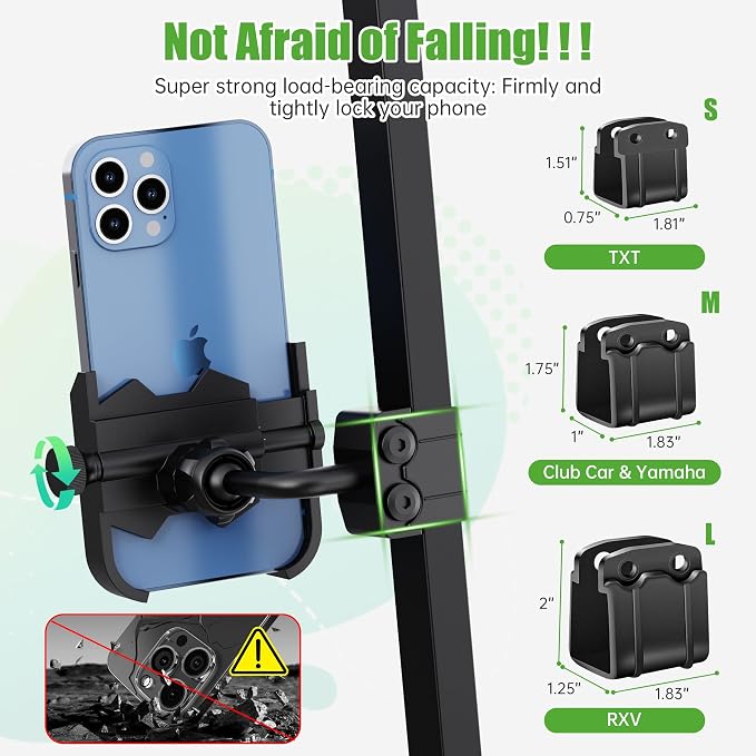 Phone Mount for Yamaha, Club Car, 360-Degree Rotatable Universal Golf Cart - Image 3