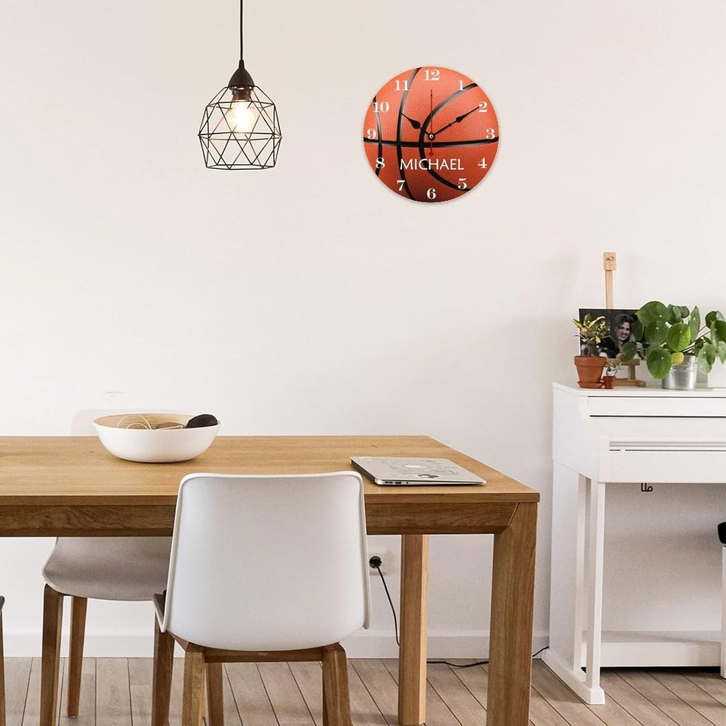 12 inch Personalized Basketball with Name Wall Clocks Battery Operated for Kids Bedrooms Nursery School Playroom Decor,Custom Kids Name Wall Clock,Sports Wood Round Clock Silent, Style-3