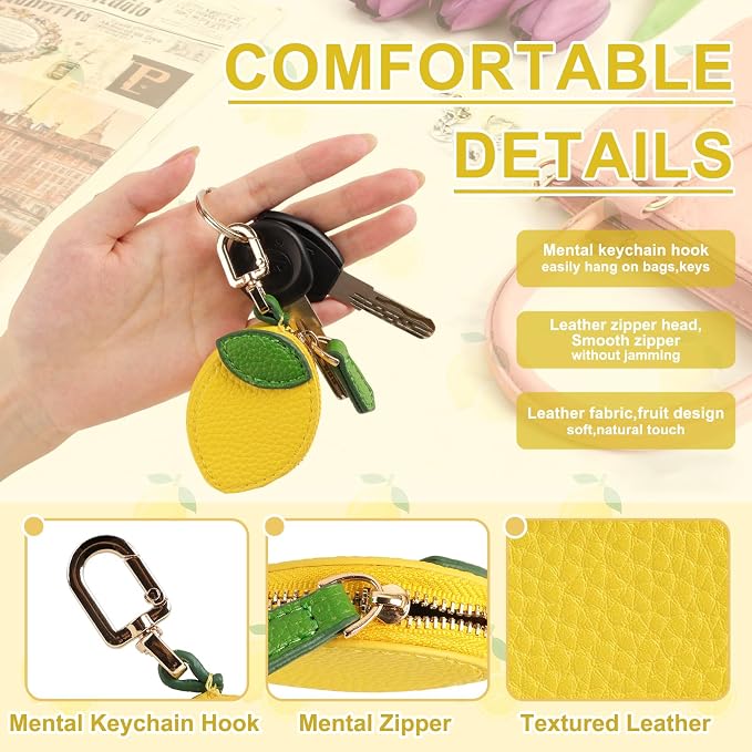 XSUIOY Orange Fruit Coin Purse Keychain Bag Charm, Mini Leather Coin Purse & - Image 3