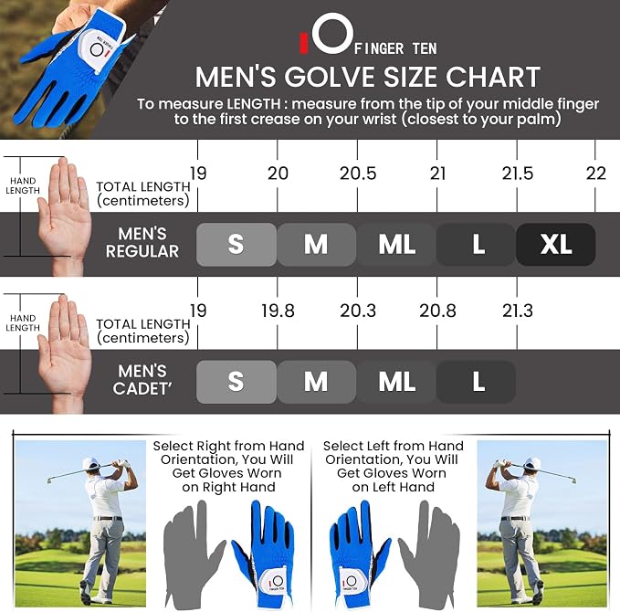 FINGER TEN Men's Golf Gloves for Right Left Handed Golfer Rain Grip Value 2 Pack - Image 5