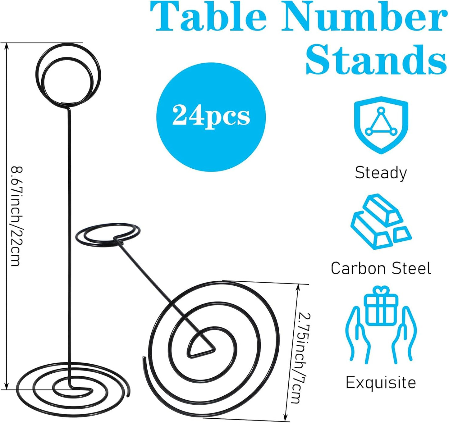 24 Pack 8.67 Inch Table Number Holder, Wire Photo Holder for Table, Name Menu Clips, Memo Note Cards Stand for Wedding Reception Anniversary Birthday Centerpieces (Black)