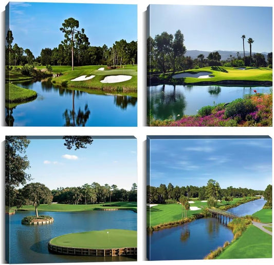 Golf Picture Wall Art Golf Poster Canvas Prints USA Golf Course Artwork Wall Decor for Living Room Bedroom Office Bathroom Home Decorations Framed Ready to Hang (16''W x 16''H x 4)