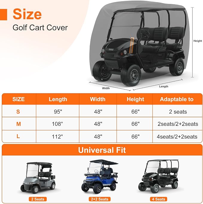 Golf Cart Cover 4 Passenger, 420D Heavy Duty Golf Cart Rain Cover - Image 2