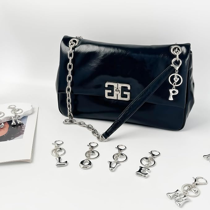 Gold Bubble Heart, Bow & More Designs Letter Initial Keychain Bag Charms – Cute - Image 4