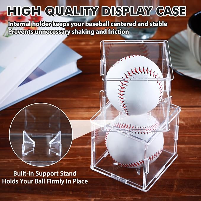 2 Pack Assembled Baseball Display Case, UV-Blocking Acrylic Baseball Holder - Image 5