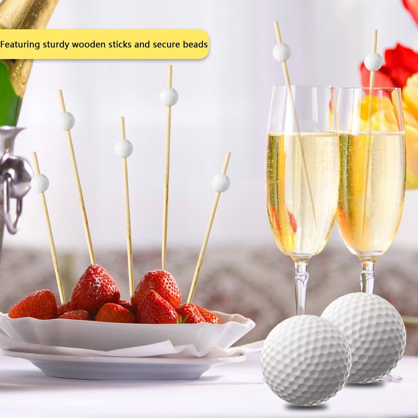 100 Pieces Golf Toothpicks 4.72 Inch Skewers Masters Golf party Decorations Picks Fruit Picks Decorative Toothpicks for Cocktail Sports Party Supplies (Toothpick set)