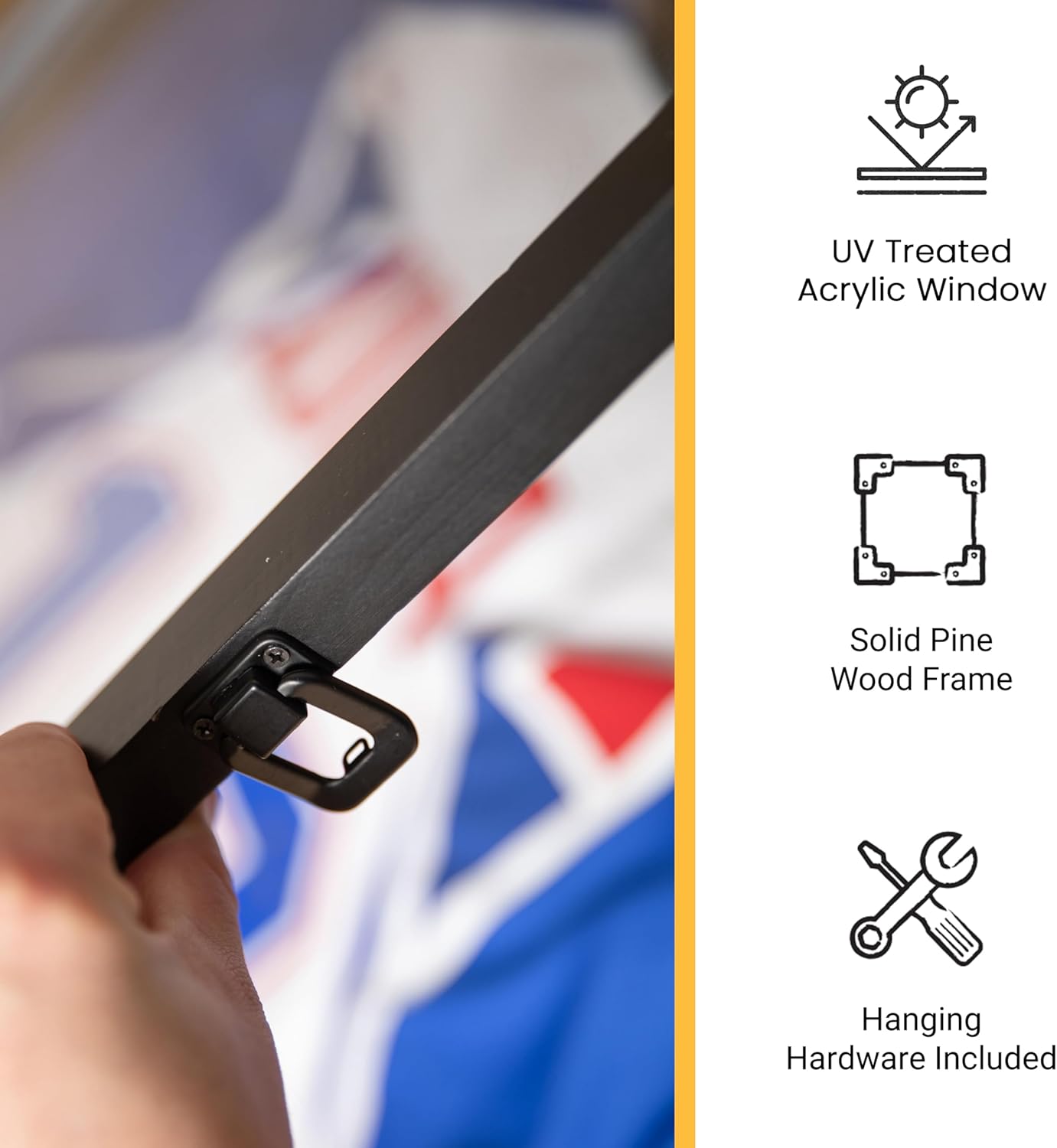 HBCY Creations Matte Black Jersey Frame Display Case - 24x36 Premium Shadow Box with Anti-Theft Lock, Acrylic Window, Solid Wood Frame, Fits, Includes Hanger and Hanging Hardware