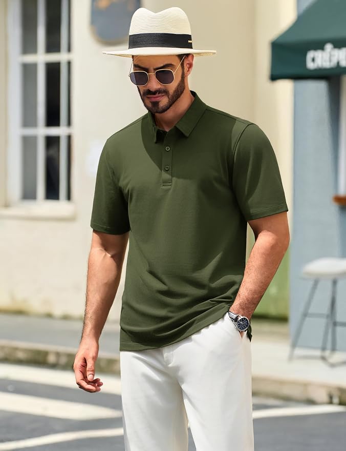 TACVASEN Mens Polo Shirts Short Sleeve Pique 3 Buttons Golf Polo Cooling - Image 3