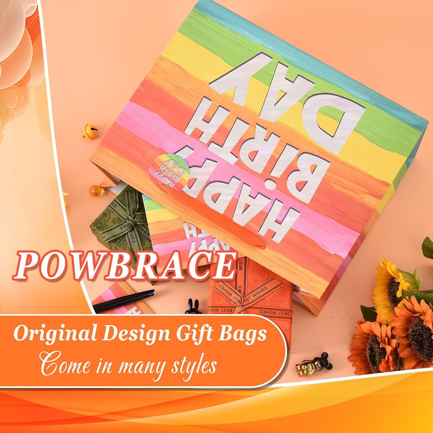 13" Colorful Happy Birthday Gift Bags with with Tissue Paper and Greeting Card for Party,Happy Birthday Gift Bag for Kids, Boys, Girls, Baby Boy,Men Women,Gift Bags Medium size (1 PCS Colorful)