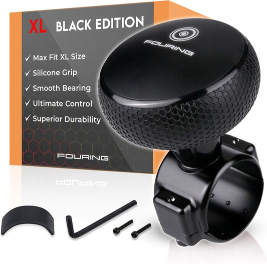 BL Steering Wheel Knob Spinner - Universal Non-Slip Fit, ABS & Premium Silicone Finish Suicide Knob with Metal Ball Bearing - Ideal for Cars, Trucks, Boats (Large- Black)