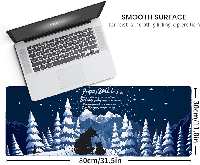 Happy Birthday Large Gaming Mouse Pad, Bear Mountain Desk Mat, 31.5x11.8x0.12in - Image 2