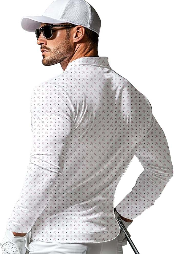 Men's Long Sleeve Golf Shirt Quick Dry 3 Button Work Fishing Outdoor Casual - Image 2