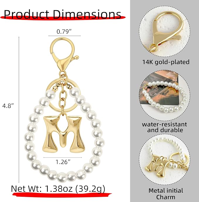 Gold Bubble Heart, Bow & More Designs Letter Initial Keychain Bag Charms – Cute - Image 5