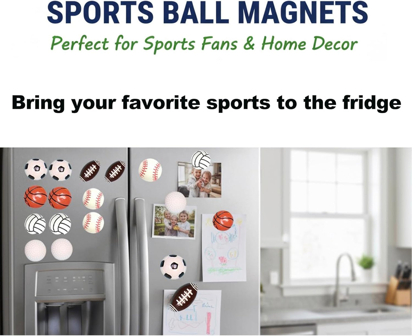 12 Pack 3D Sports Ball Refrigerator Magnets – Strong Decorative Round Magnets for Kitchen Fridge, Whiteboard, Cabinets, Locker & Dishwasher