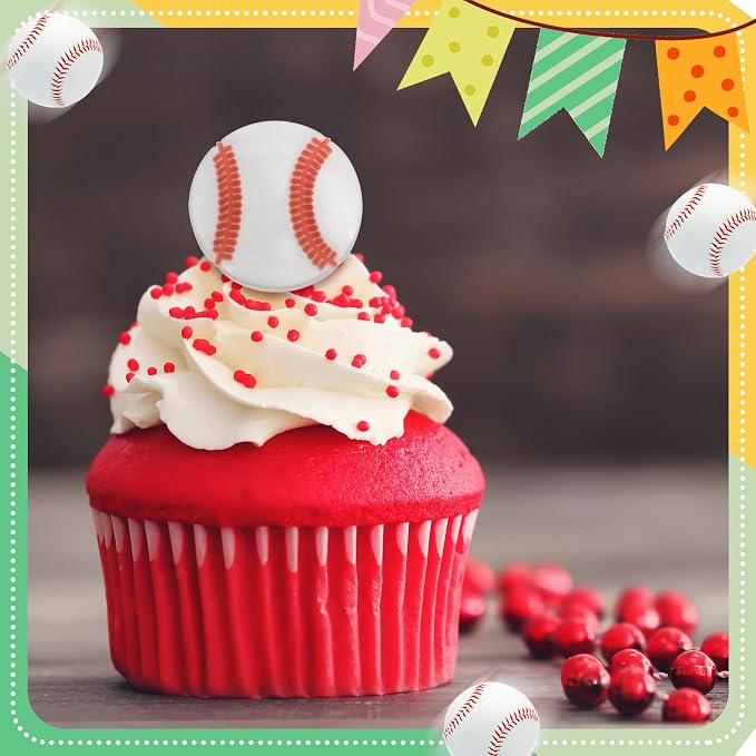 Honeydak 48 Pcs Baseball Cupcake Rings Toppers Decoration Sport Ball Theme - Image 6