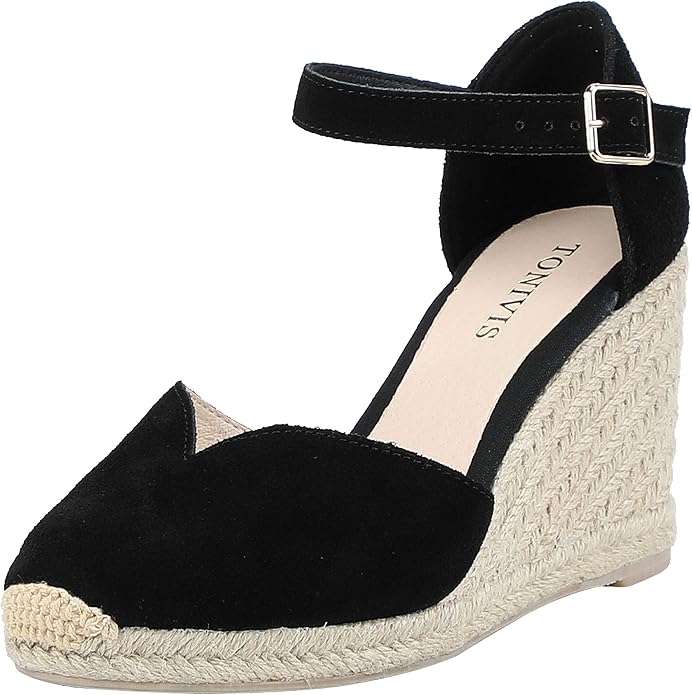 Platform Wedges Sandals for Women, Ankle-Strap, Cap Toe, Summer Espadrilles by TONIVIS