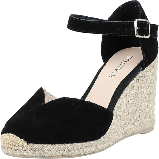 Platform Wedges Sandals for Women, Ankle-Strap, Cap Toe, Summer Espadrilles by TONIVIS