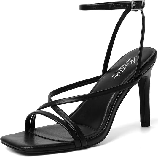 Mostrin Strappy Heels for Women Square Open Toe Lace Up Heeled Sandals Ankle by Mostrin