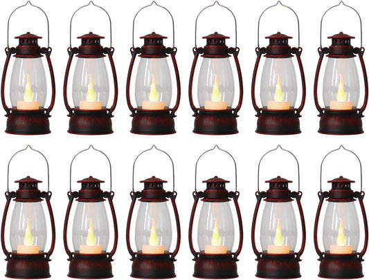 12Pcs Hand-Brushed Red Mini Lanterns for Vintage Christmas Table Decorations – 6Inch Small Candle Lanterns for Western Cowboy Camping Halloween Weddings Party Centerpiece & Hanging Ornaments