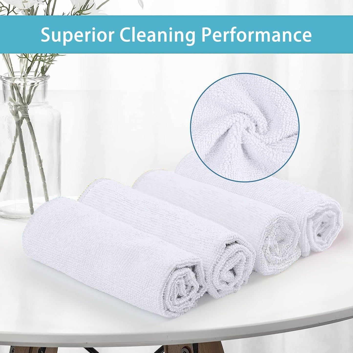 HOMEXCEL White Microfiber Cleaning Cloth, 8 Pack Cleaning Towels for Kitchen, Lint Free, Scratch-Free, Highly Absorbent, and Reusable Cleaning Rags for House, Window and Glass, Cars, 11.5 X11.5 inch