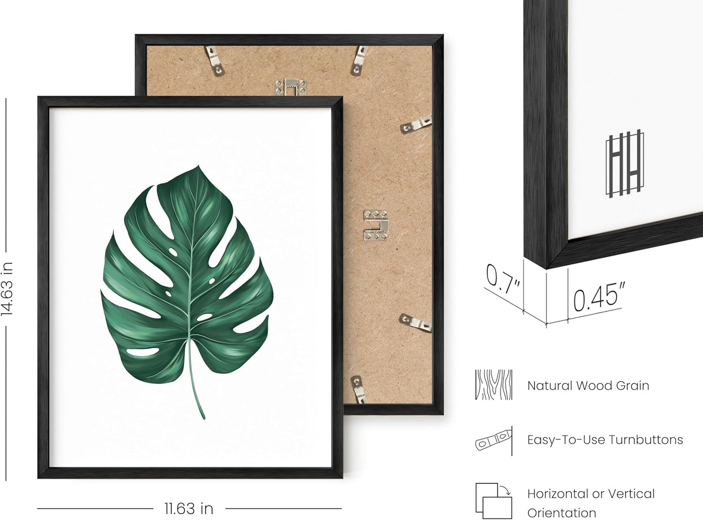 HAUS AND HUES Botanical Wall Art - Plant Decor, Tropical Leaf Print, Green Leaves Pictures, Sage Green (Black Aluminum Frame, 11x14)
