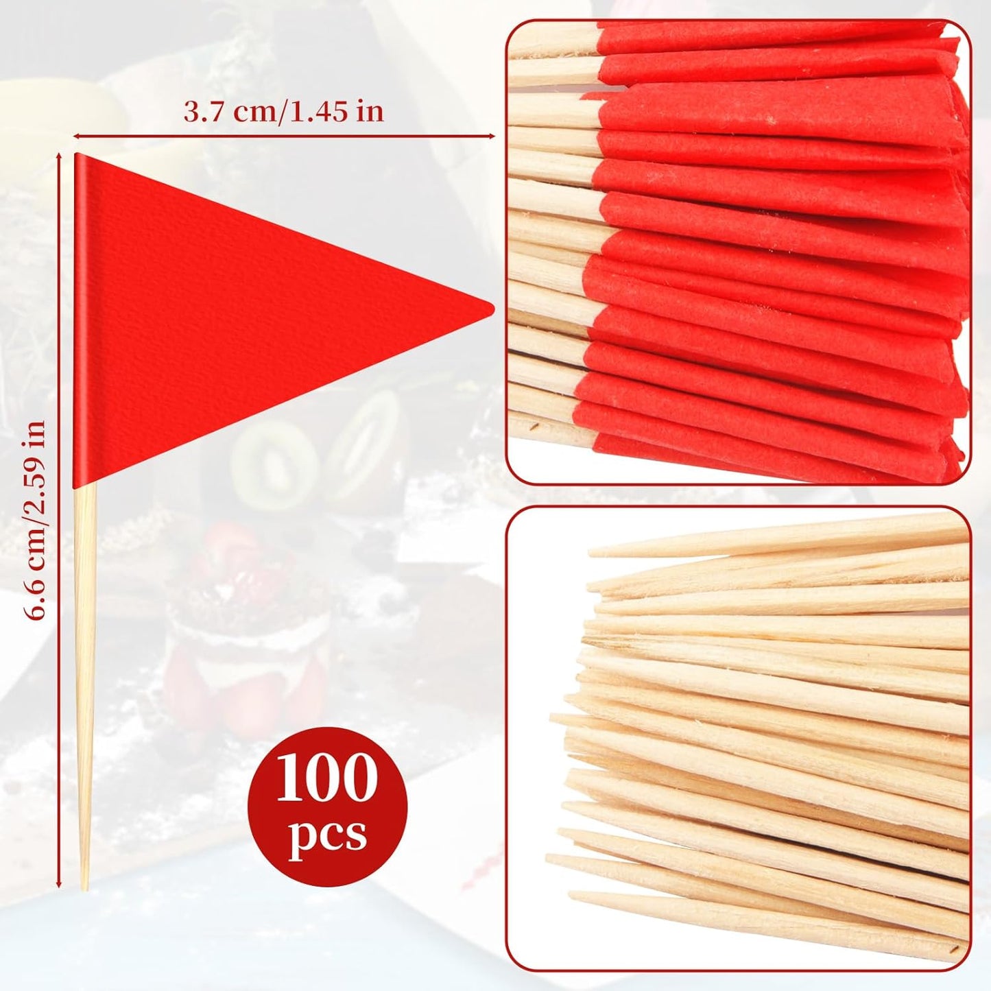 100 PCS Solid Red Toothpick Flags - Mini Plain Red Triangle Sticks with Writable Surface, Golf Cupcake Toppers Sticks Blank Flag Fruit Cheese Markers for DIY Decorations & Custom Labeling