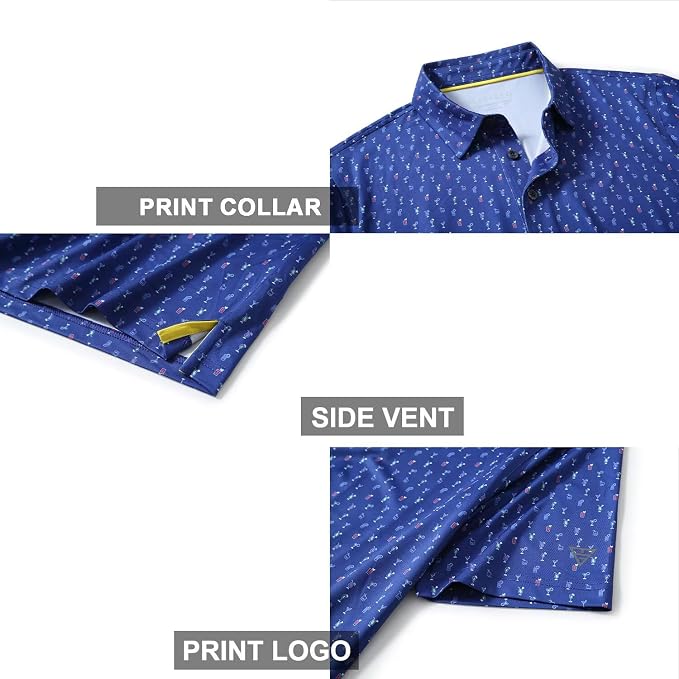Golf Shirts for Men Dry Fit Short Sleeve Print Performance Moisture Wicking - Image 4