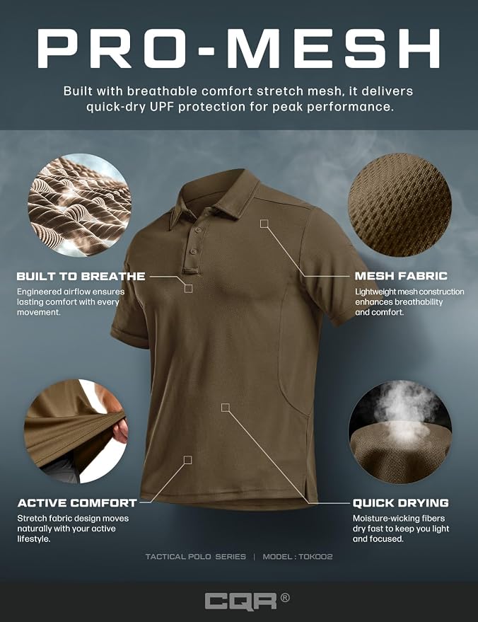 CQR Men's Polo Shirts, Tactical Short Sleeve Golf Performance Shirts, - Image 7