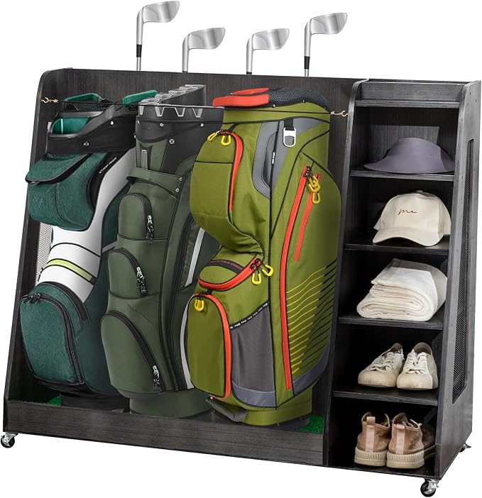 Wooden Golf Bag Organizer Garage Large Golf Bag Storage Rack Stand by RocVanc