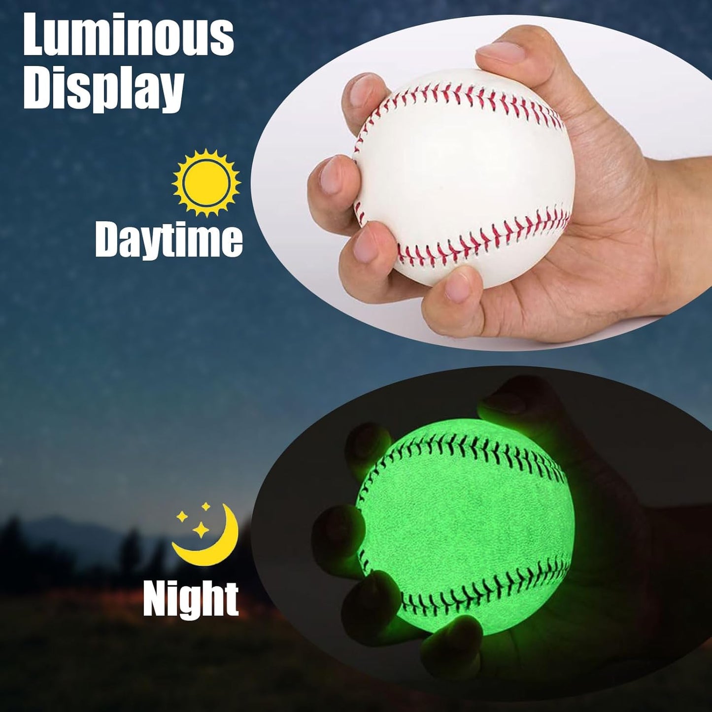 2 Pack Glow in The Dark Baseball Light up Glow Balls for Playing Catch and Hit Games at Night Official Size Gift for Boys and Girls, and Baseball Fans Outdoor