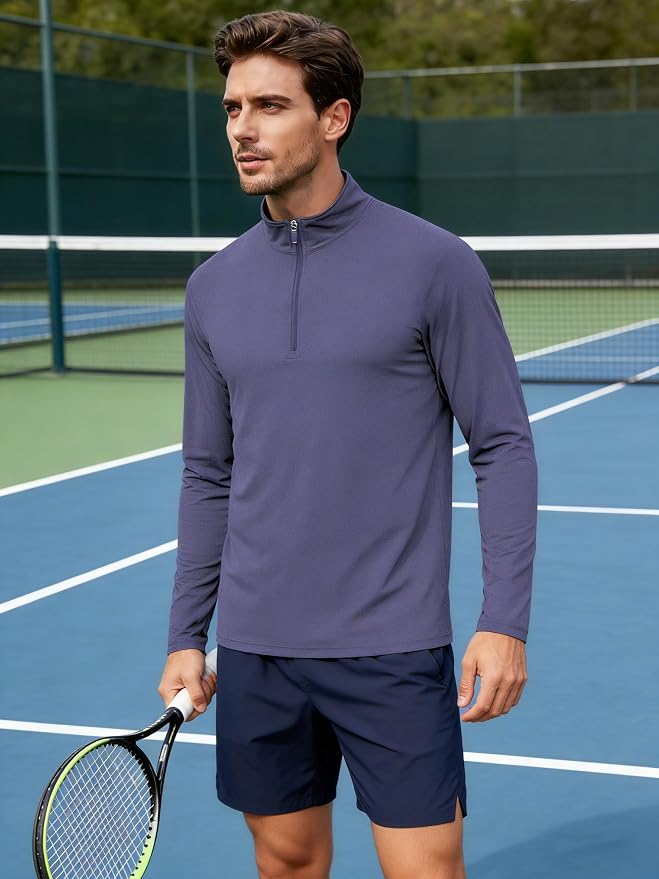 Mens Long Sleeve Shirts Quarter Zip Pullover UPF 50+ Sun Protection Wicking - Image 6