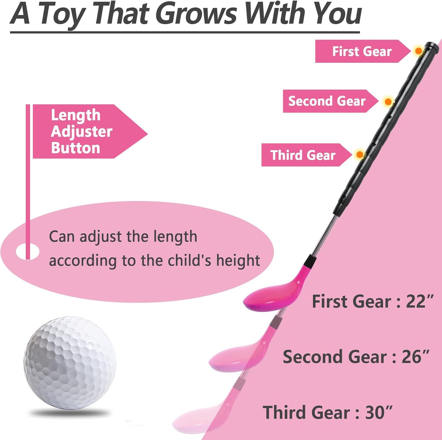 iPlay, iLearn Girls Pink Golf Toys Set W/Left & Right Club Head, Kids Outdoor Sport Toy Age 3-5, Toddler Indoor Golf Ball Game, Child Active Exercise Yard Play Birthday Gifts for 4 6 7 8 Year Olds Boy