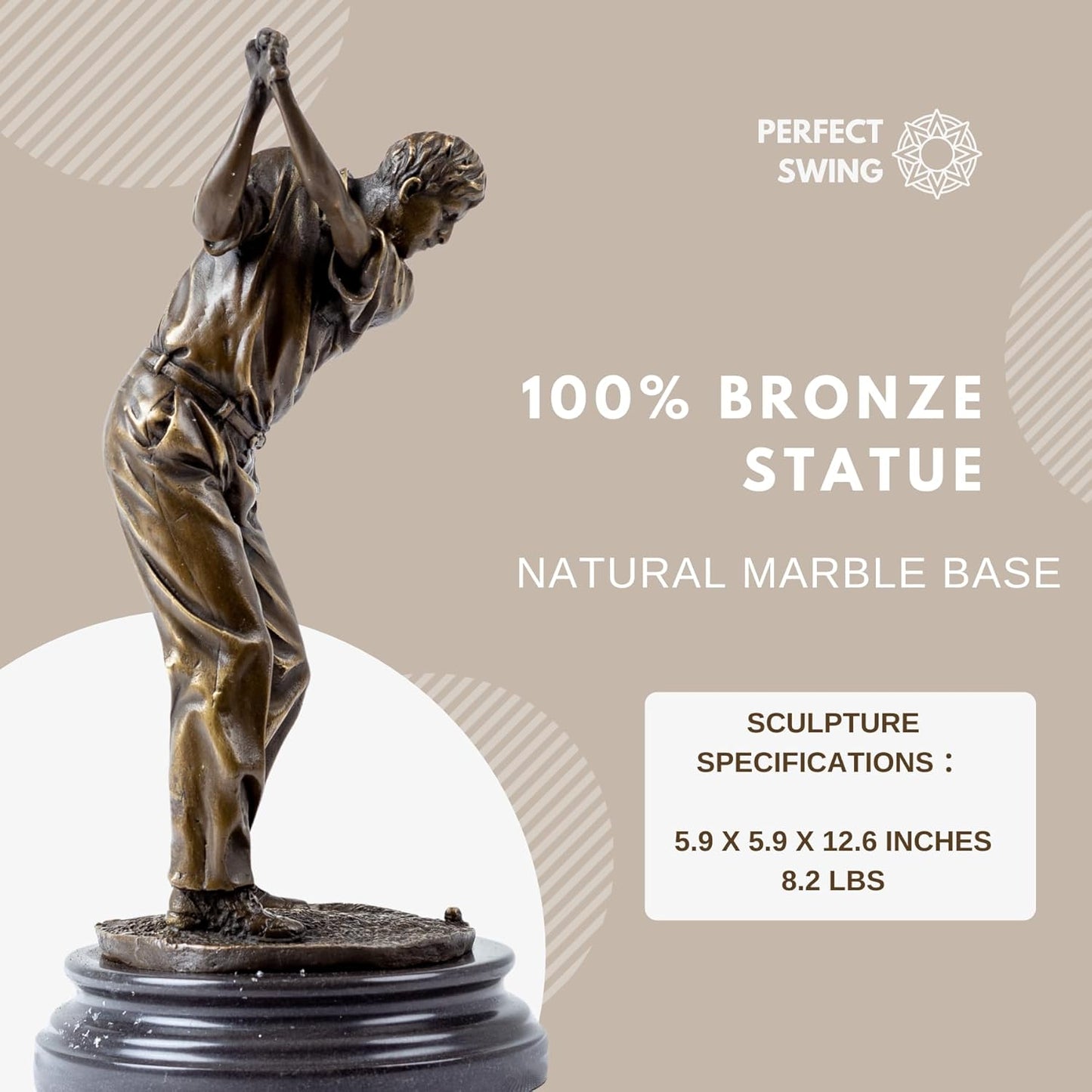 12.6'' Golf Man Bronze Statue, Classical Golfer Bronze Figurine Sculpture Ornament with Marble Base Modern Art Crafts for Home Office Decor Gift